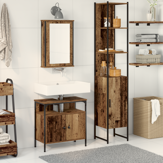 Mobile da bagno con lavabo integrato in legno vecchio