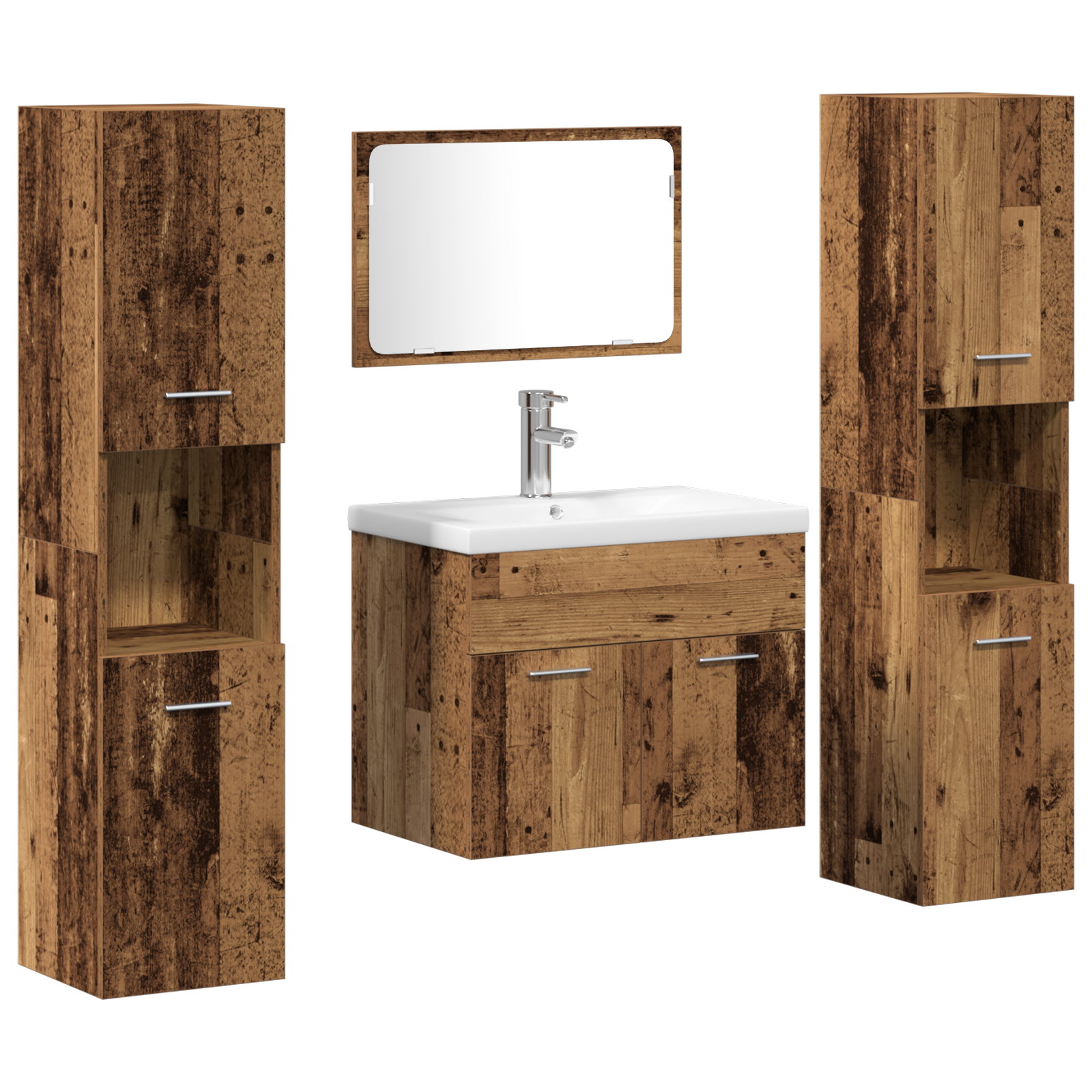 Set Arredo Bagno 5 Pezzi Legno Invecchiato
