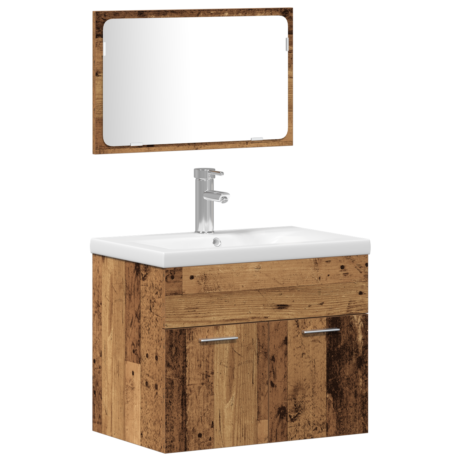 Set Arredo Bagno 5 Pezzi Legno Invecchiato