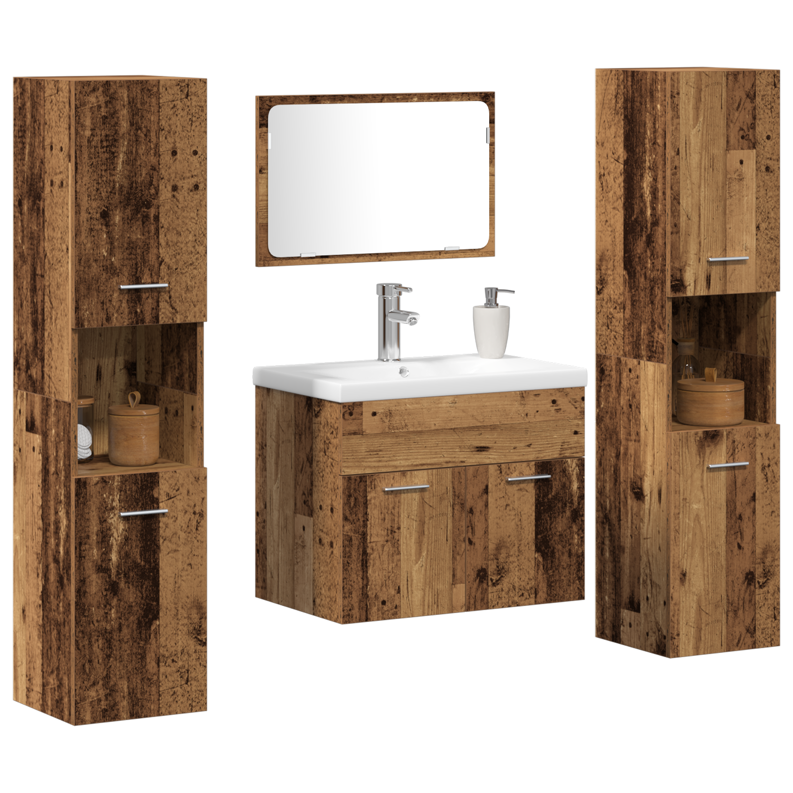 Set Arredo Bagno 5 Pezzi Legno Invecchiato