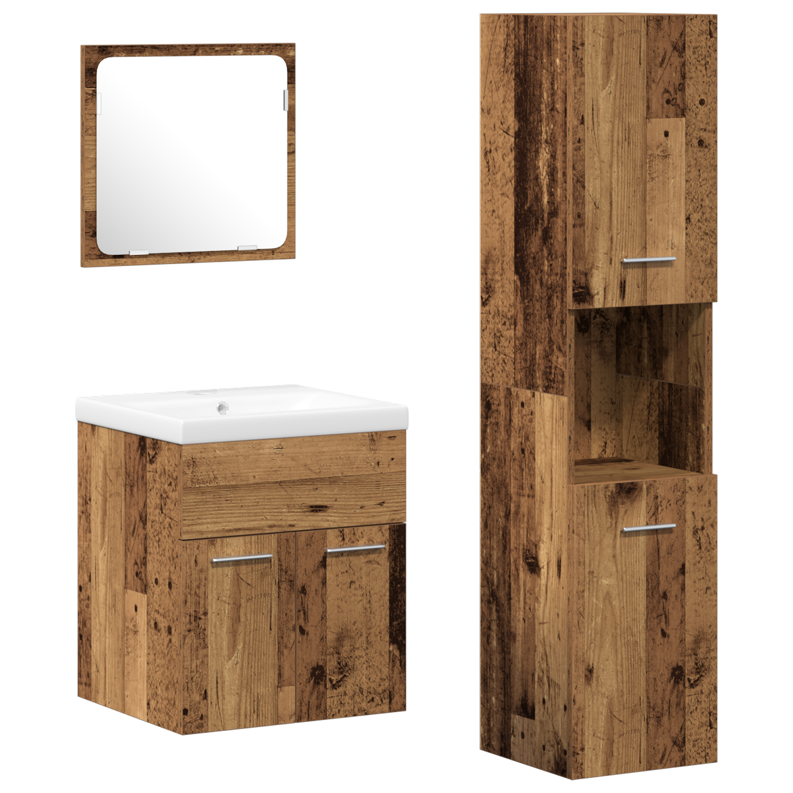Set di Mobili da Bagno 4 Pezzi - Legno Vecchio in Legno Ingegnerizzato