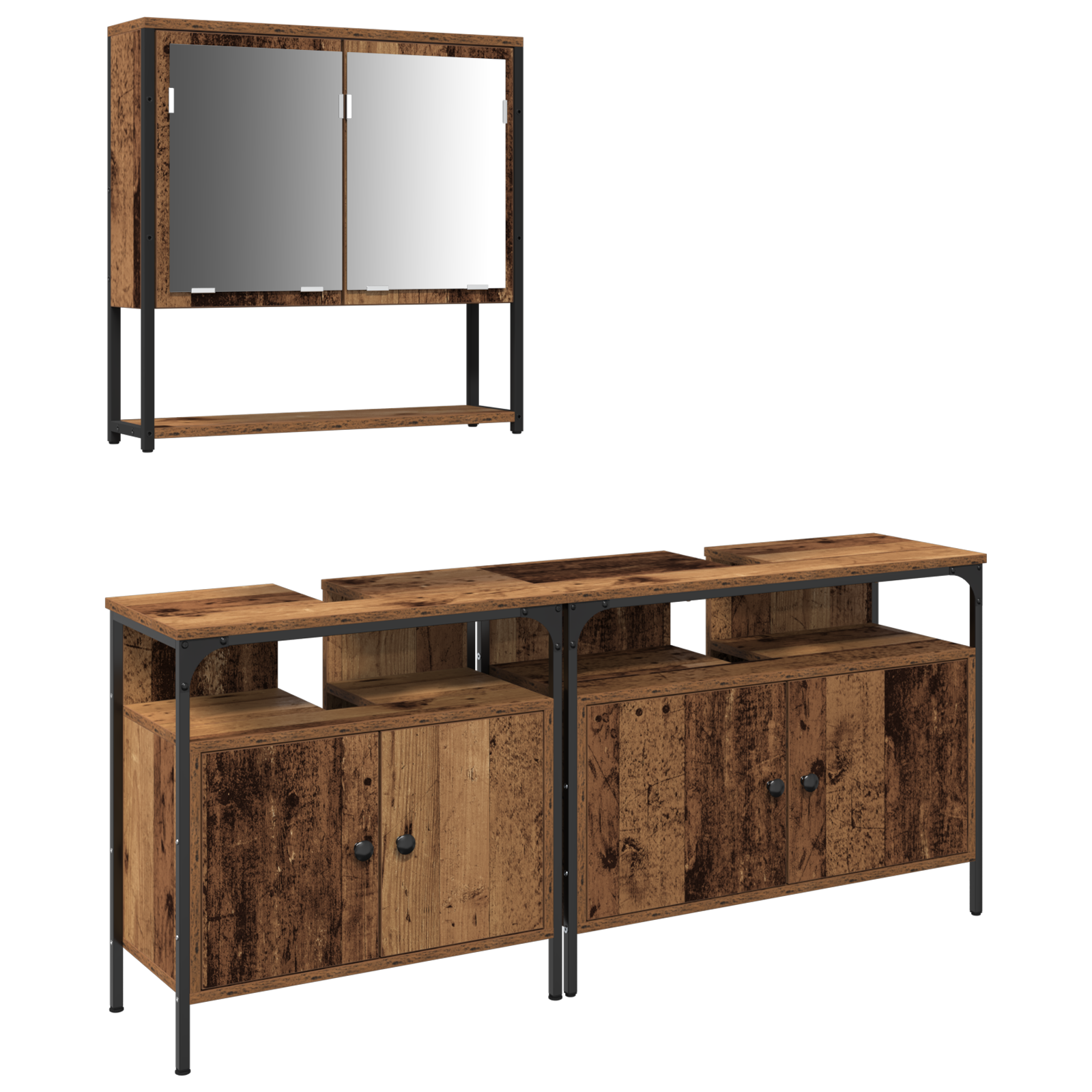 Mobiletto per lavabo con lavello integrato in legno recuperato