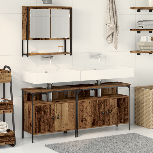Mobiletto per lavabo con lavello integrato in legno recuperato
