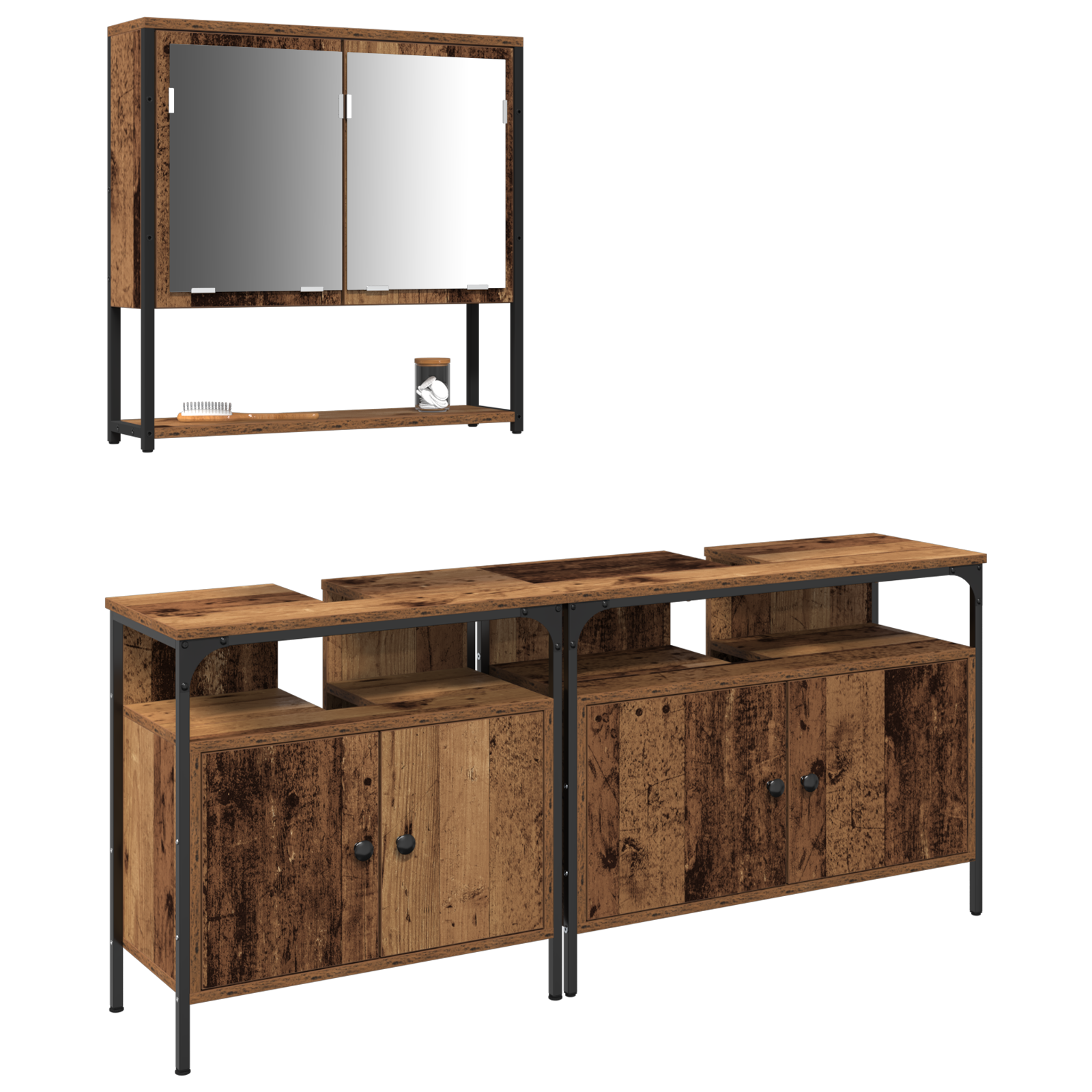 Mobiletto per lavabo con lavello integrato in legno recuperato