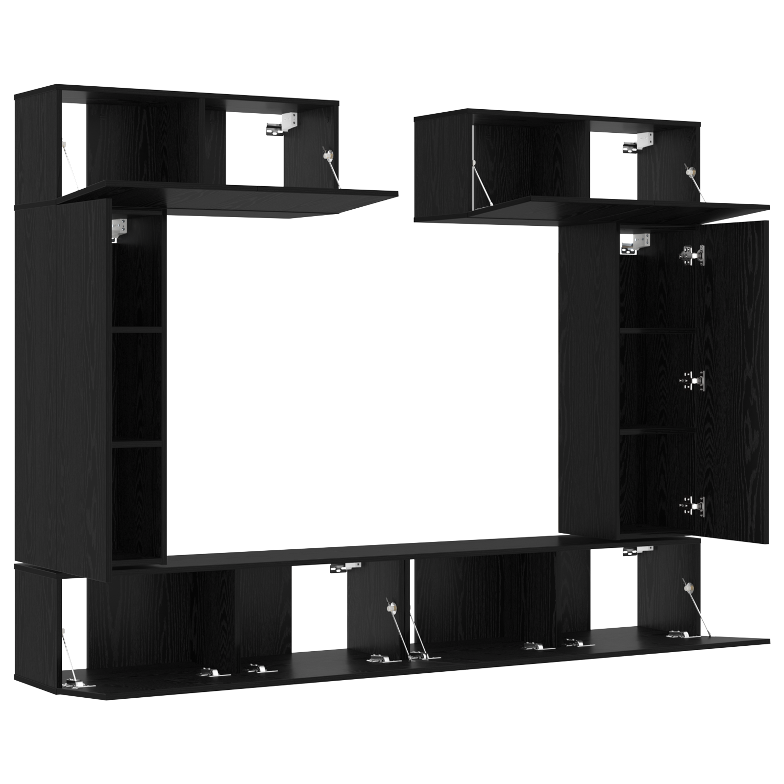 Set di mobili TV a parete in rovere nero  8 pezzi in legno truciolare