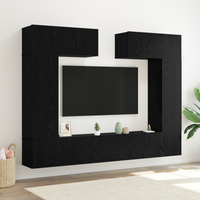 Set di mobili TV a parete in rovere nero  8 pezzi in legno truciolare