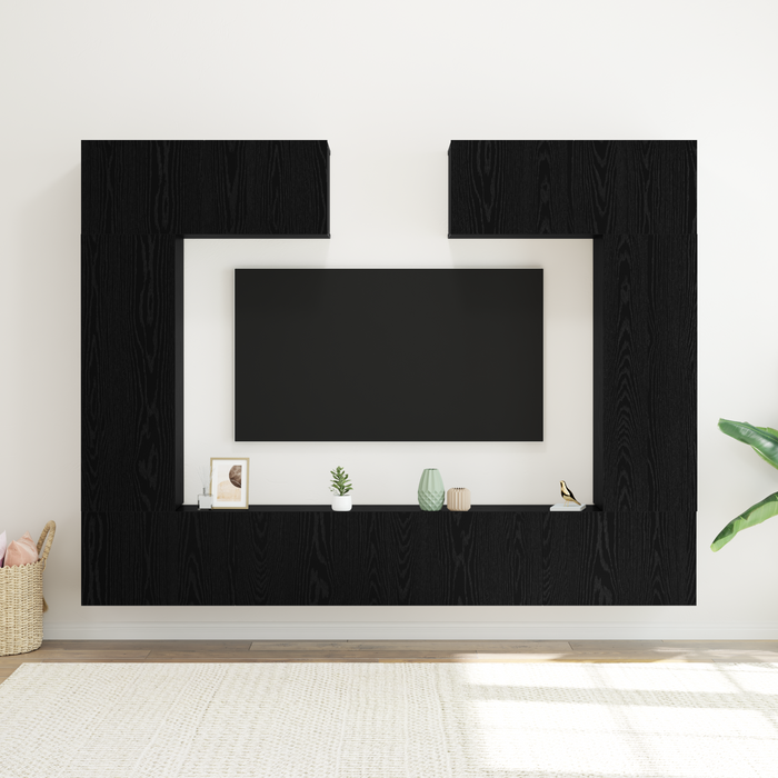 Set di mobili TV a parete in rovere nero  8 pezzi in legno truciolare