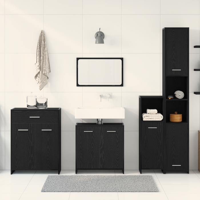 Set di Mobili per Bagno  4 Pezzi Rovere Nero Legno ingegnerizzato