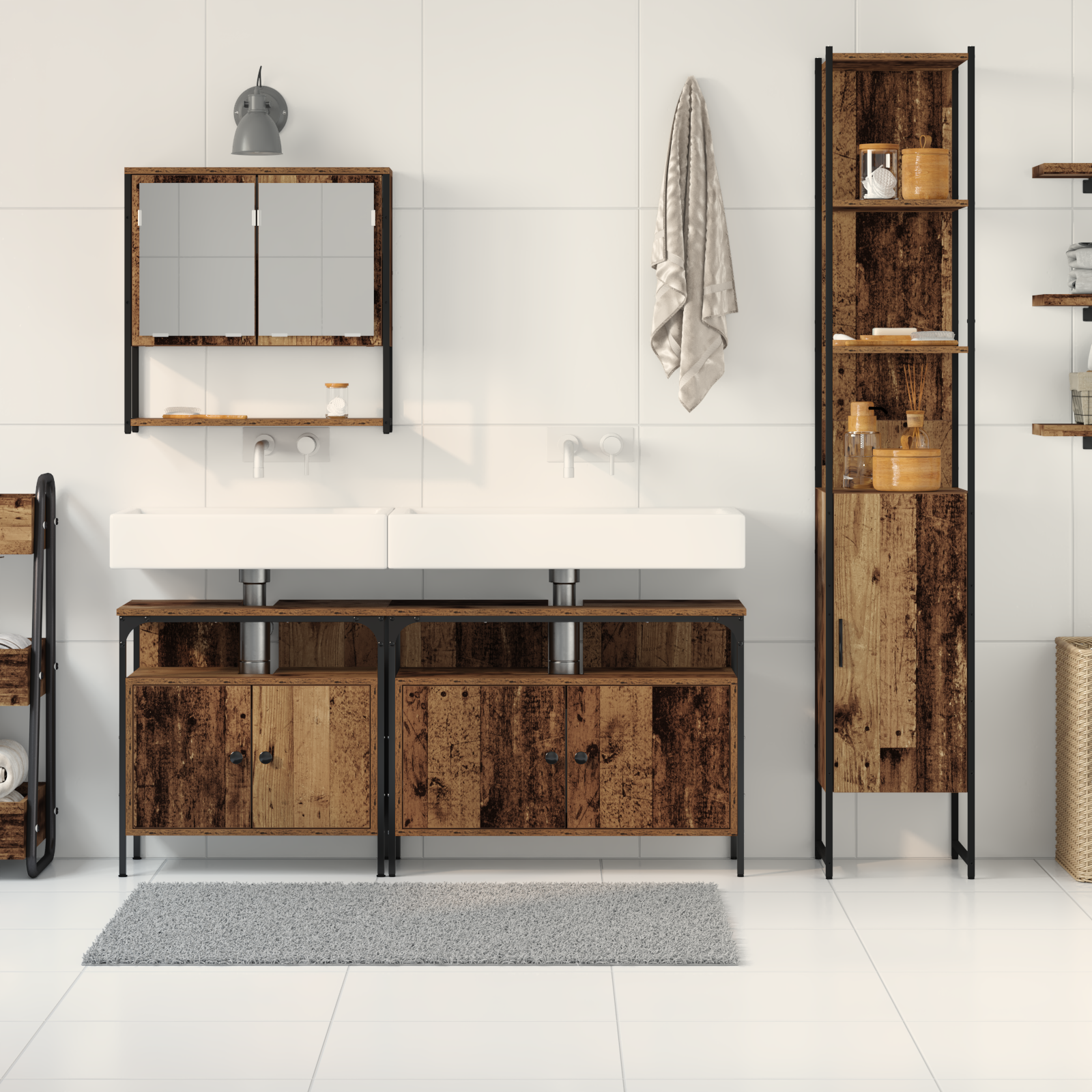 Mobile da Lavabo con Lavabo Integrato - Finitura in Legno Invecchiato