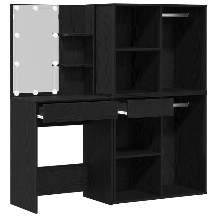 Tavolo da trucco LED con 2 armadietti in rovere nero in legno ingegnerizzato