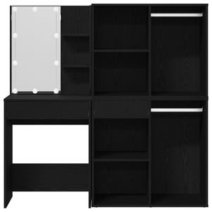 Tavolo da trucco LED con 2 armadietti in rovere nero in legno ingegnerizzato