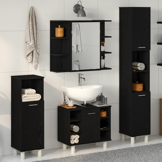 Set di mobili per bagno 4 pezzi in legno ingegnerizzato rovere nero