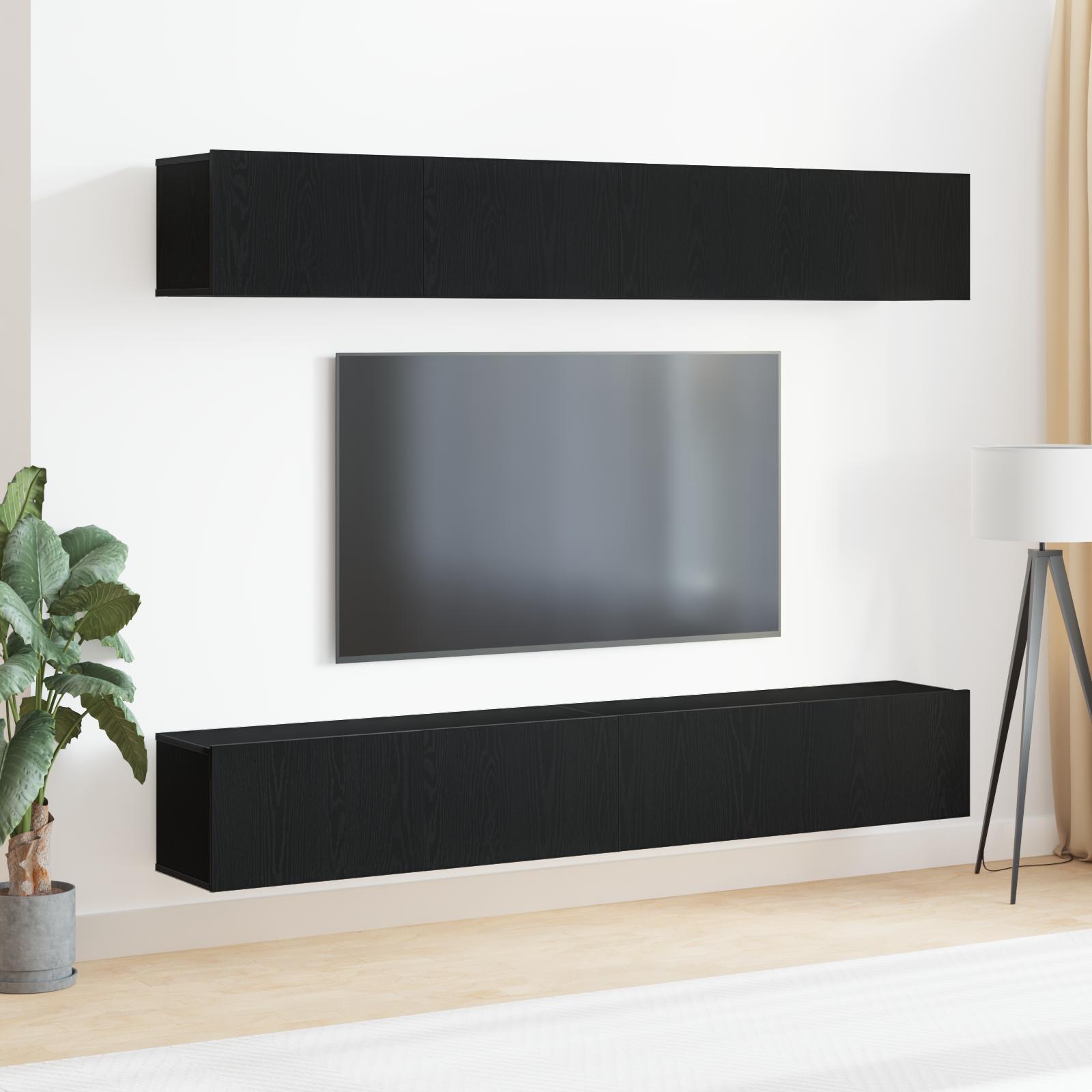 Set di mobili per TV a parete in 4 pezzi di  in legno ingegnerizzato nero rovere