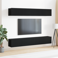 Set di mobili per TV a parete in 4 pezzi di  in legno ingegnerizzato nero rovere