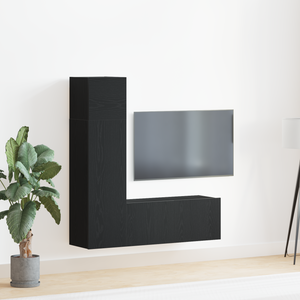 Set di mobili TV 3 pezzi  in legno ingegnerizzato di rovere nero