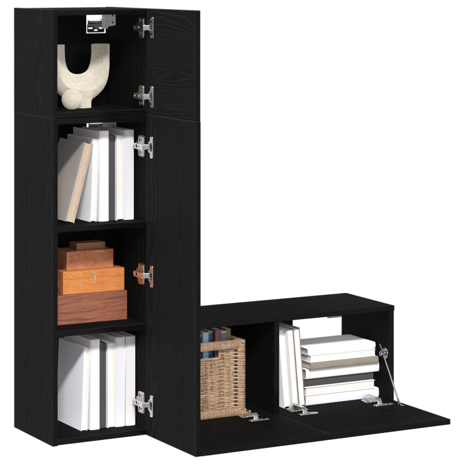 Set di mobili TV 3 pezzi  in legno ingegnerizzato di rovere nero