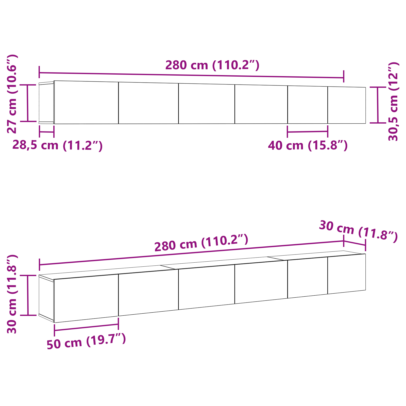 Set di Mobile TV in 6 Pezzi in Legno Ingegnerizzato Nero
