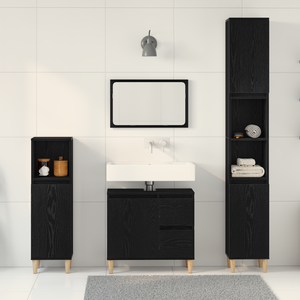 Set di armadietti per il bagno 3 Pezzi Rovere Nero Legno Ing.