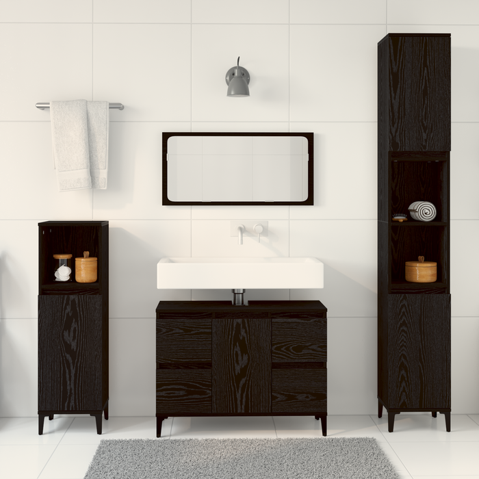 Set Mobili Bagno 3 Pezzi Rovere Nero Legno Ingegnerizzato