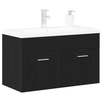 Mobile Lavabo da Bagno con Lavabo Integrato Rovere Nero Legno Ingegnerizzato
