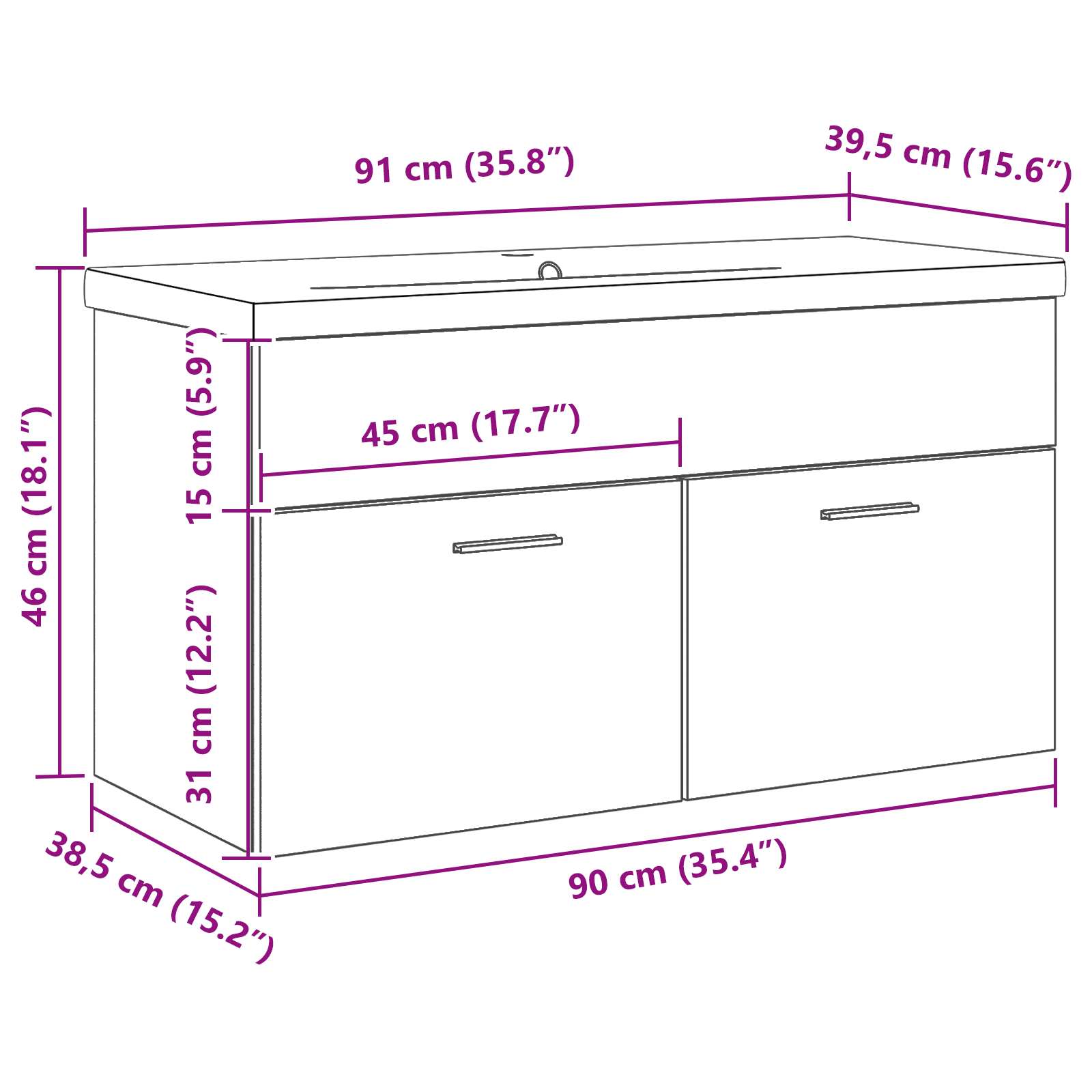 Mobile Lavabo Bagno con Lavabo Integrato Quercia Nera Legno Ingegnerizzato
