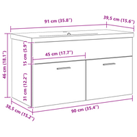 Mobile Lavabo Bagno con Lavabo Integrato Quercia Nera Legno Ingegnerizzato
