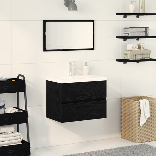 Mobile Lavabo  con Lavabo Integrato Rovere Nero Legno Ingegnerizzato