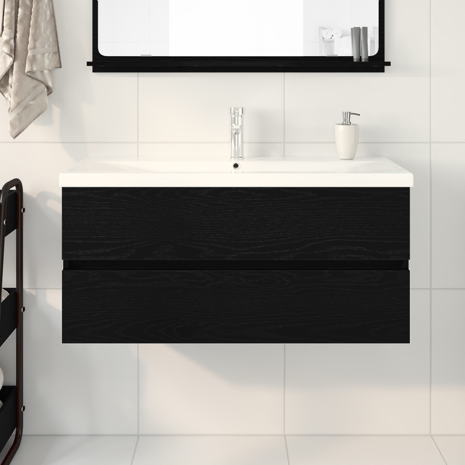 Mobile lavabo con lavabo integrato Rovere Nero in legno ingegnerizzato