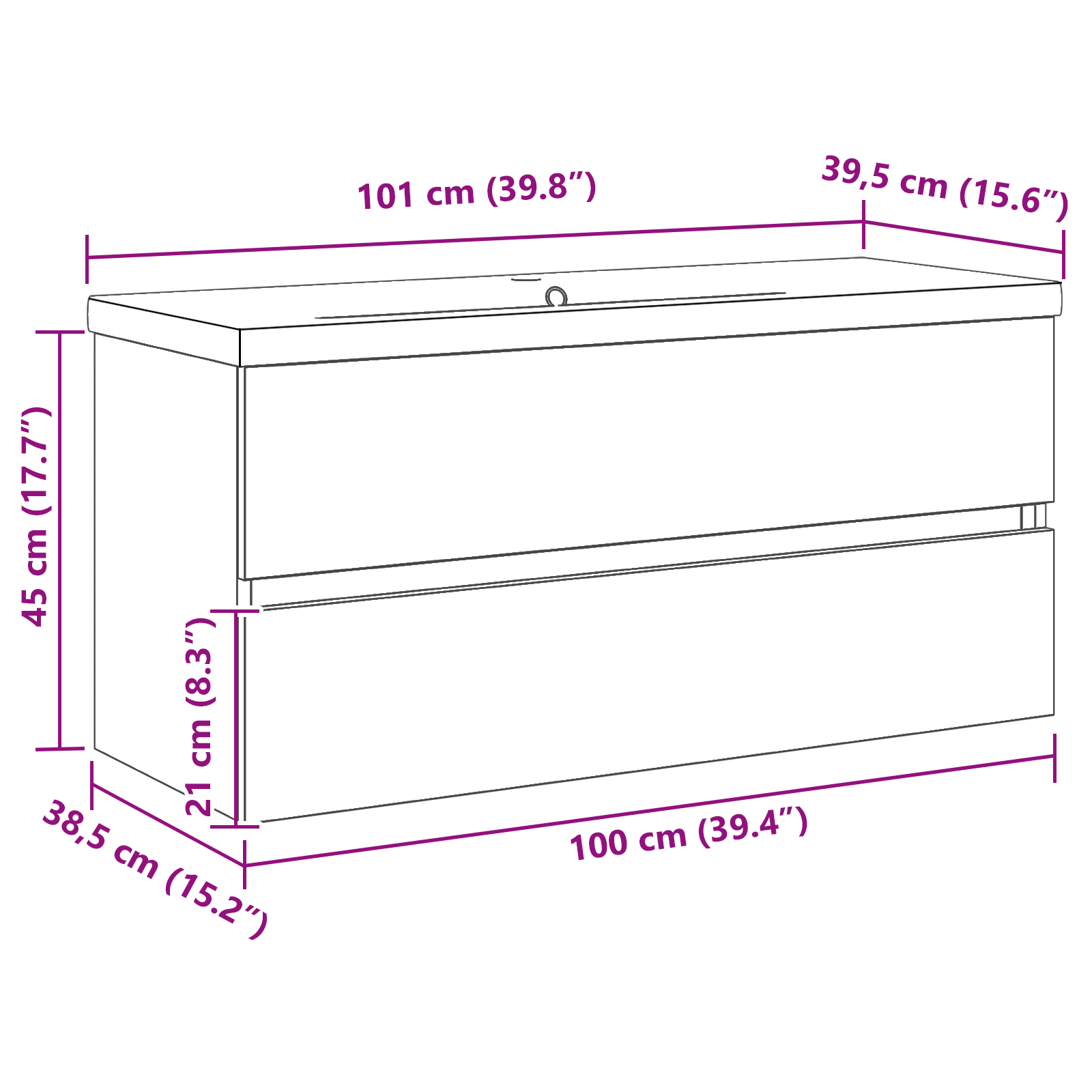 Mobile lavabo con lavabo integrato Rovere Nero in legno ingegnerizzato