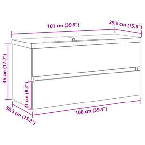 Mobile lavabo con lavabo integrato Rovere Nero in legno ingegnerizzato