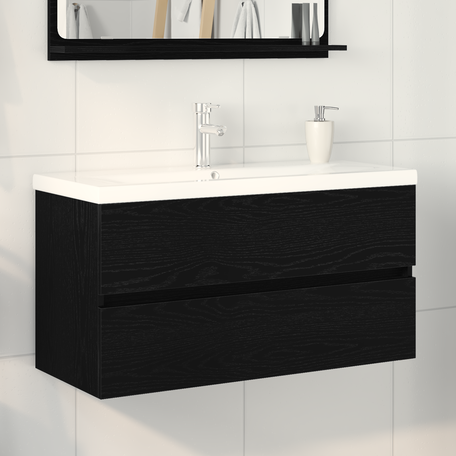 Mobile lavabo  con lavabo incorporato in rovere nero legno ingegnerizzato