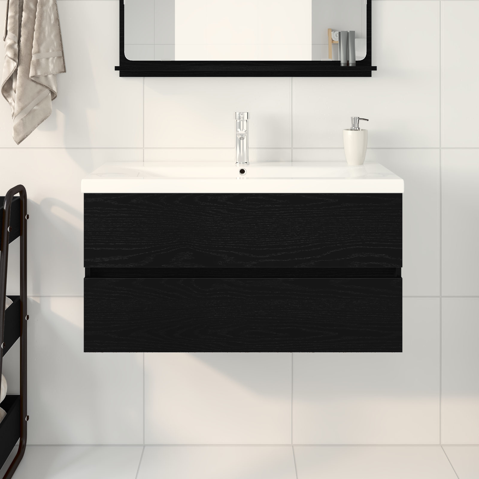 Mobile lavabo  con lavabo incorporato in rovere nero legno ingegnerizzato