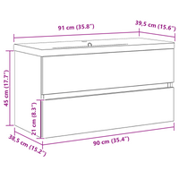 Mobile lavabo  con lavabo incorporato in rovere nero legno ingegnerizzato