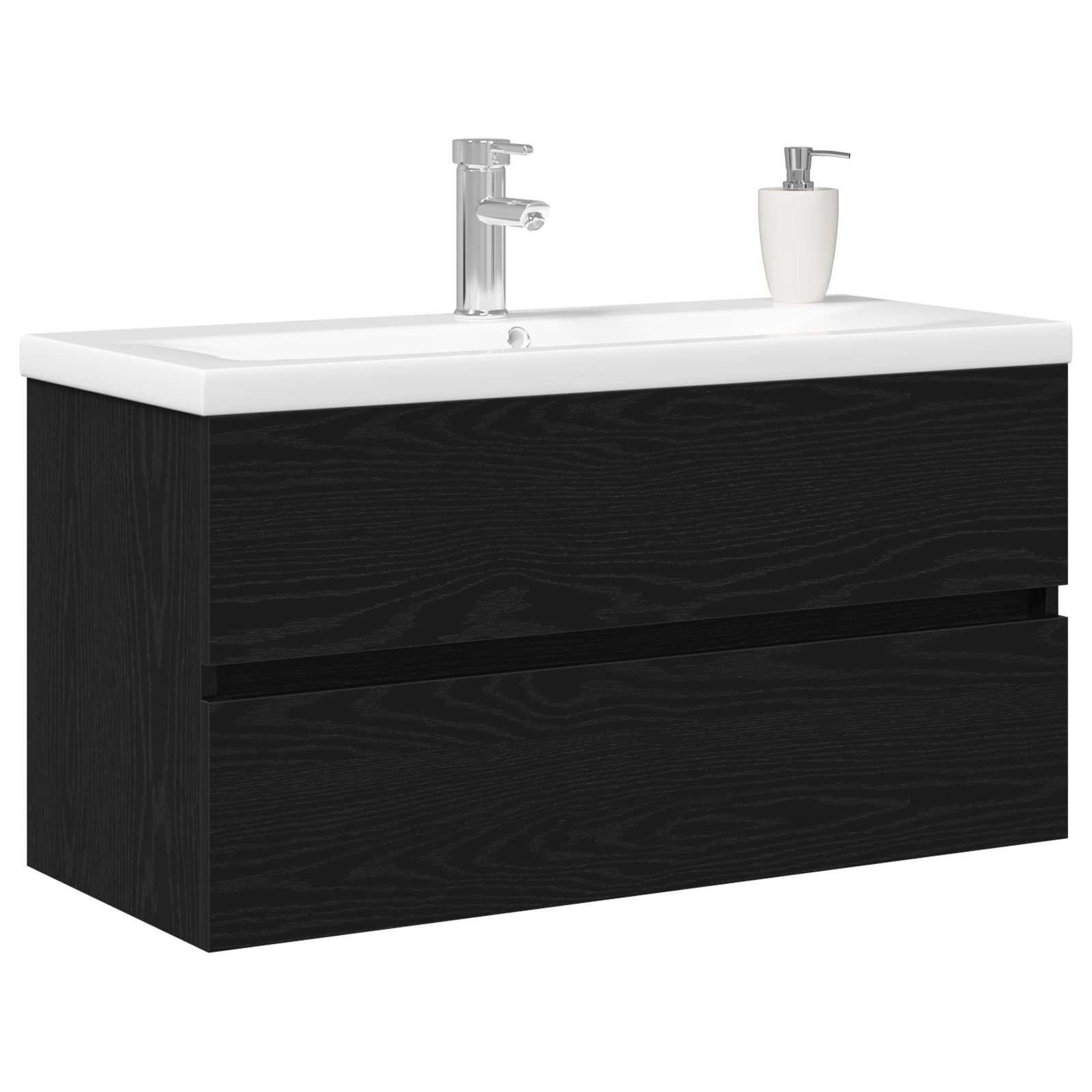 Mobile lavabo  con lavabo incorporato in rovere nero legno ingegnerizzato