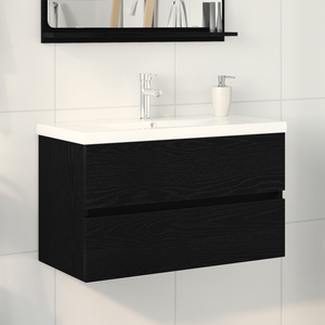 Mobile per Lavabo  con Lavabo Integrato Rovere Nero Legno Ingegnerizzato