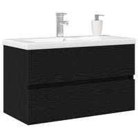 Mobile per Lavabo  con Lavabo Integrato Rovere Nero Legno Ingegnerizzato