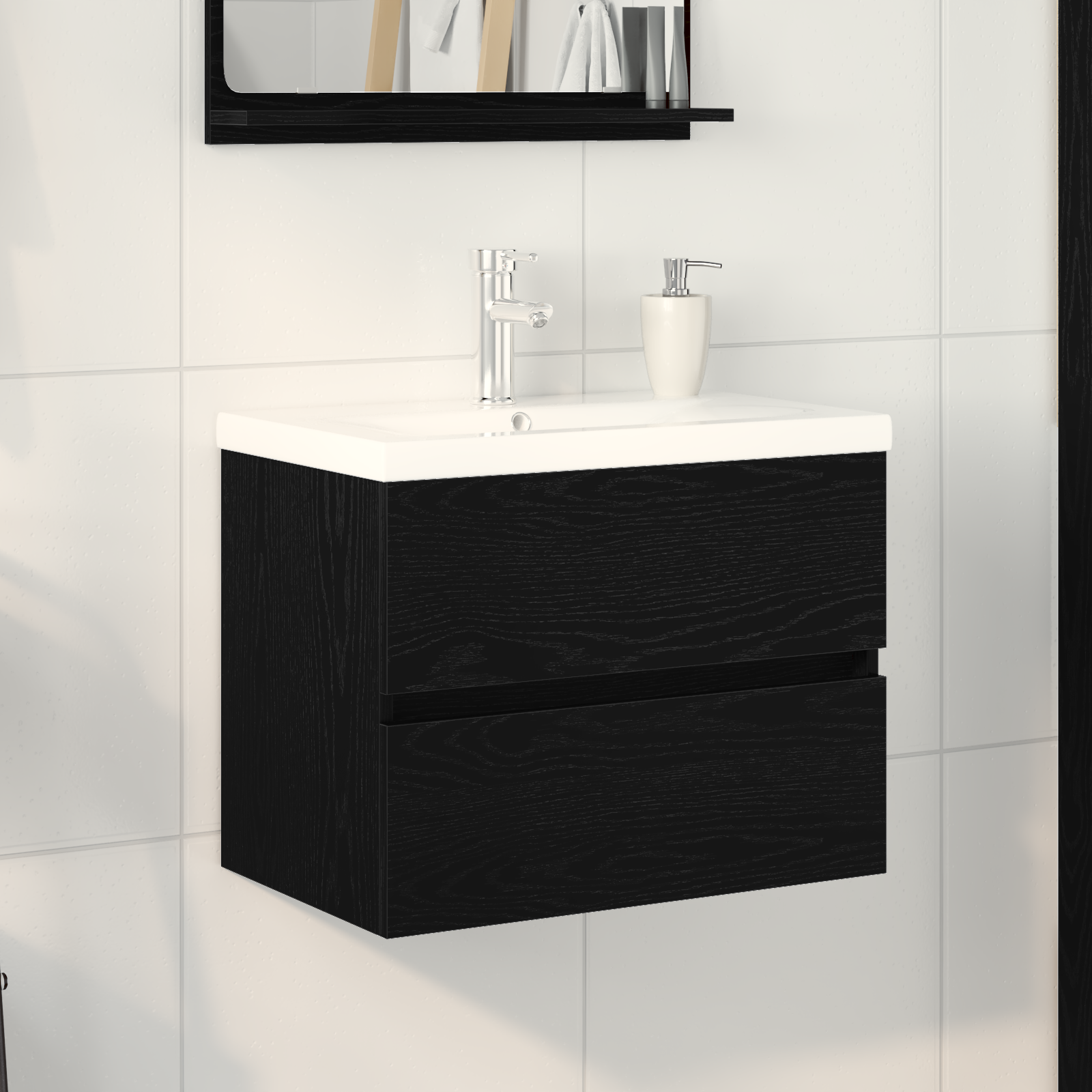 Mobile per Lavabo  con Lavabo Integrato in Quercia Nera in Legno MDF