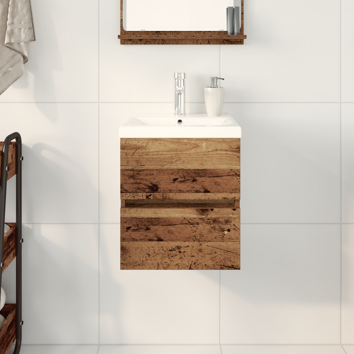 Mobile con Lavabo Integrato in Rovere Nero in Legno Compatto