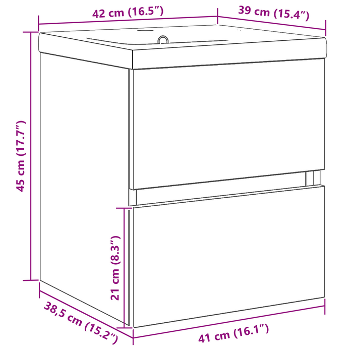 Mobile con Lavabo Integrato in Rovere Nero in Legno Compatto