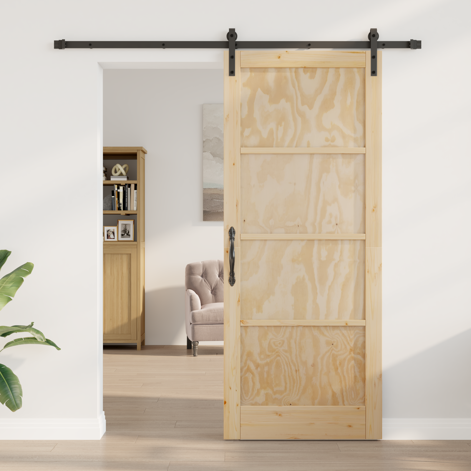 Porta Scorrevole  con Set di Accessori 86x211 cm Legno Massello di Pino