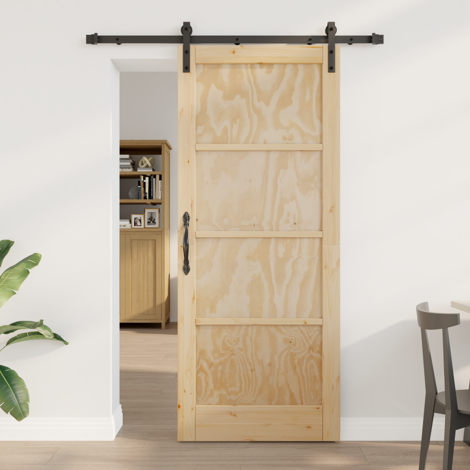 Porta Scorrevole con Set di Ferramenta 83x202 cm Legno Massello di Pino