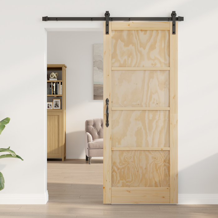 Porta Scorrevole con Set di Ferramenta 83x202 cm Legno Massello di Pino
