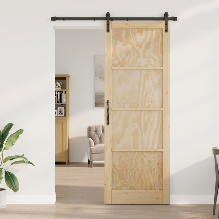 Porta Scorrevole con Set di Ferramenta 83x232 cm in Legno Massello di Pino