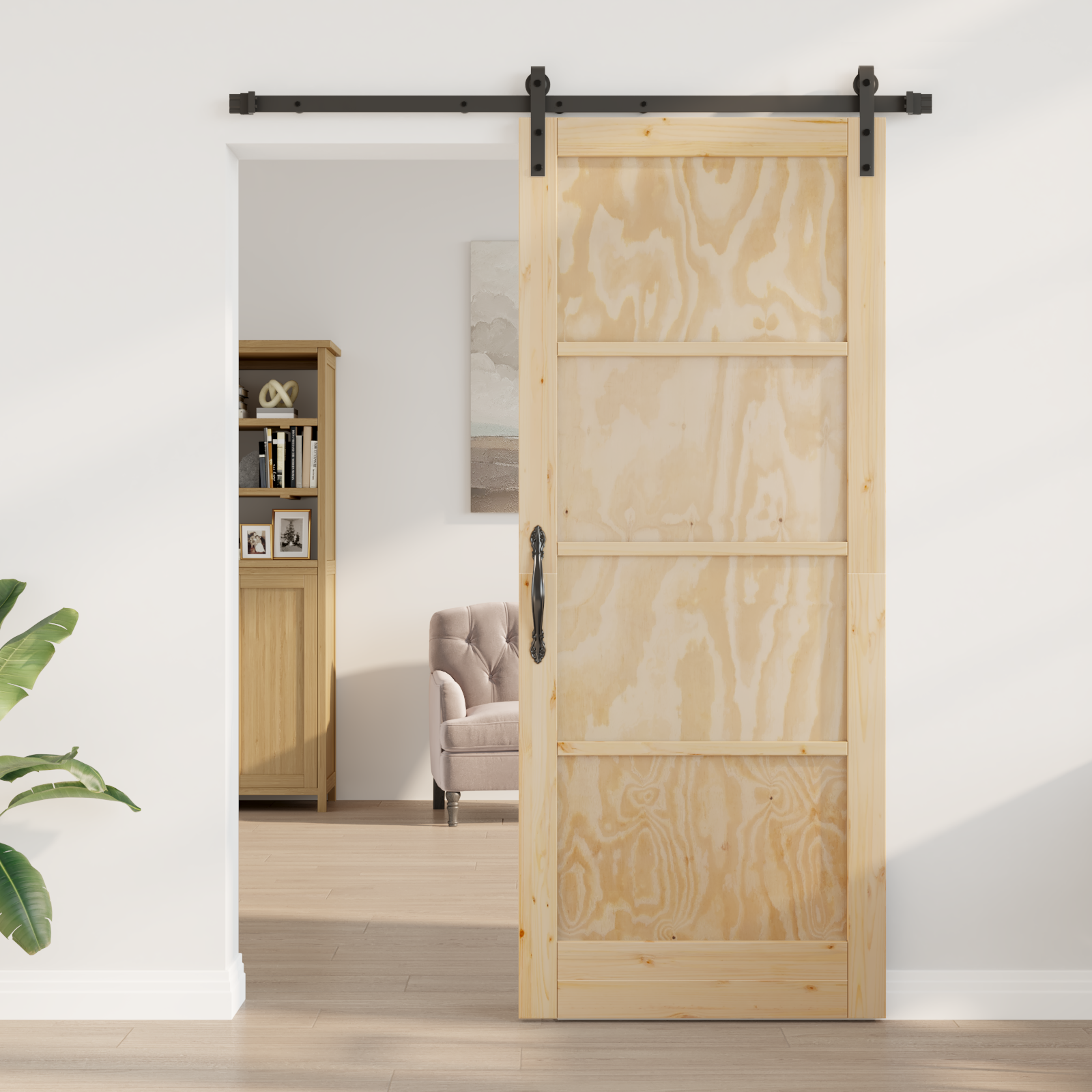 Porta Scorrevole  con Set di Ferramenta 86x211 cm Legno Massello Pino