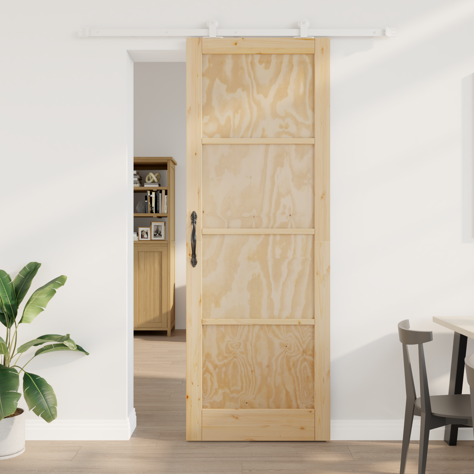 Porta scorrevole  con set di accessori 83x232 cm in legno massello di pino