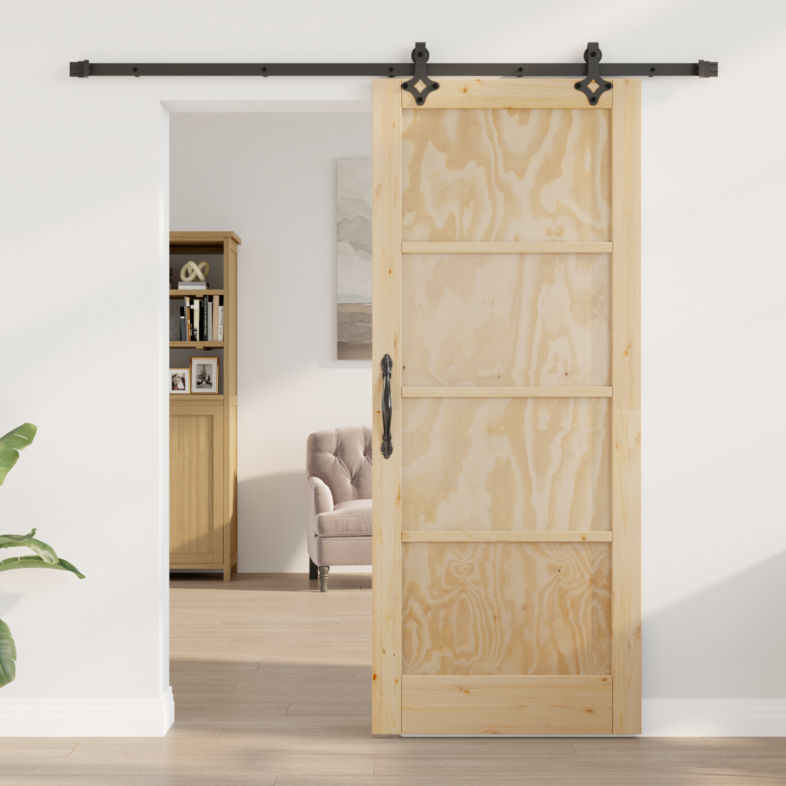 Porta scorrevole  con set hardware 83x202 cm in legno massello di pino