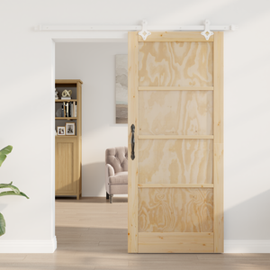 Porta Scorrevole  con Set di Ferramenta 86x198.5 cm in Legno Massiccio di Pino