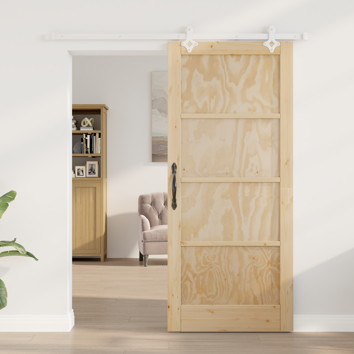 Porta Scorrevole  con Set di Ferramenta 86x198.5 cm in Legno Massiccio di Pino