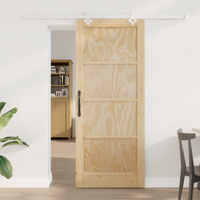 Porta Scorrevole  con Set Hardware 83x202 cm Legno di Pino Massiccio