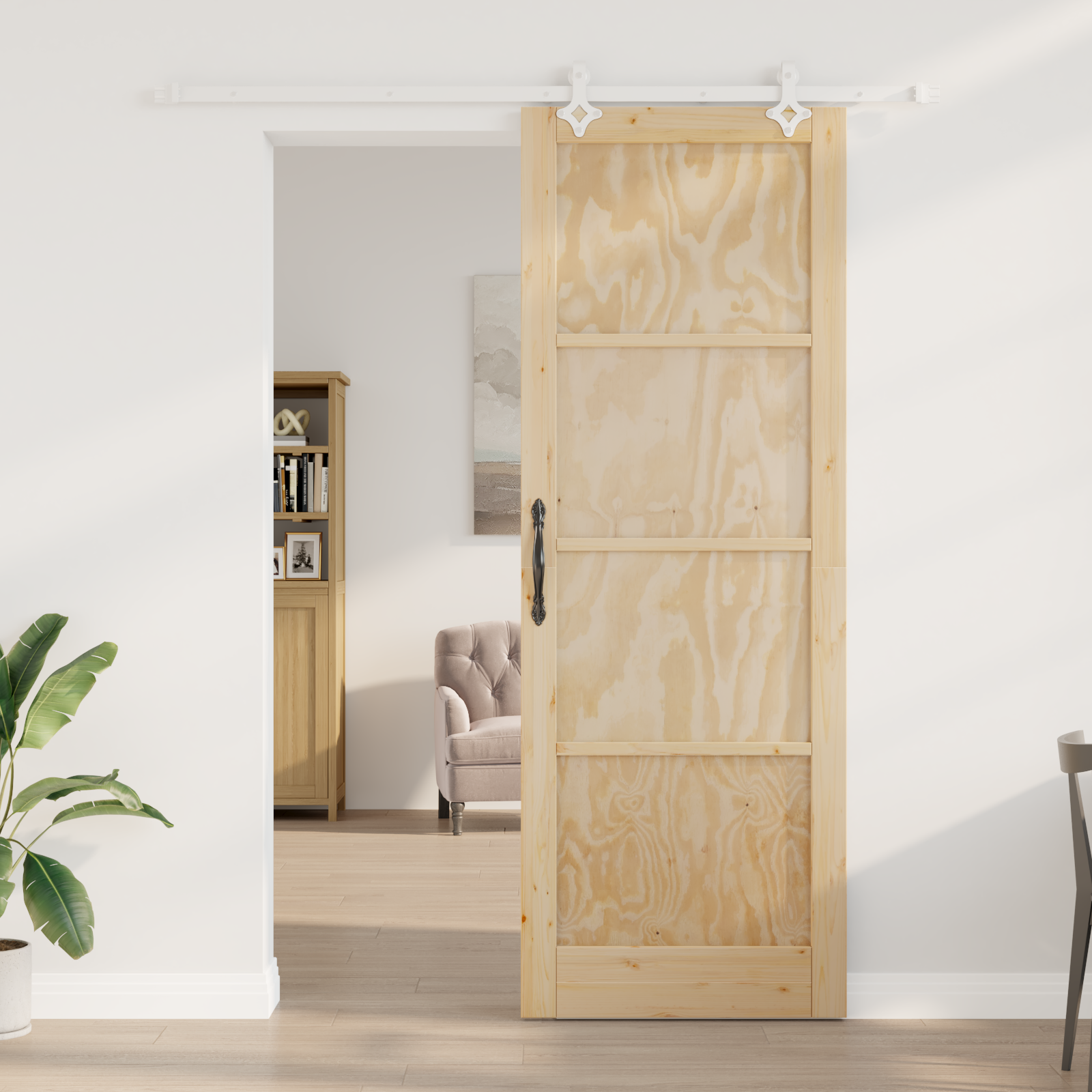 porta scorrevole  con set hardware 83x232 cm in legno massello di pino